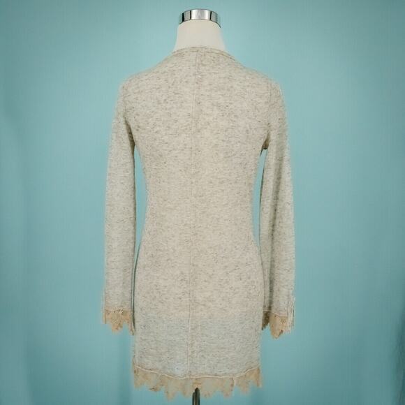 Free People Size XS Oatmeal Lace Button Long Sleeve Linen Duster Tunic Cardigan - Picture 3 of 7